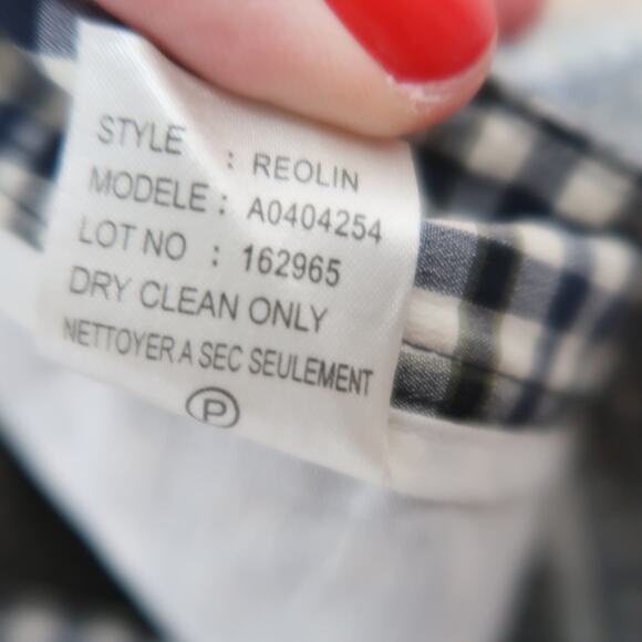 Theory Reolin navy blue black and white gingham mid rise slim fit pants 00 - Picture 7 of 7